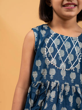 Kids Blue Printed Cotton Sharara Set