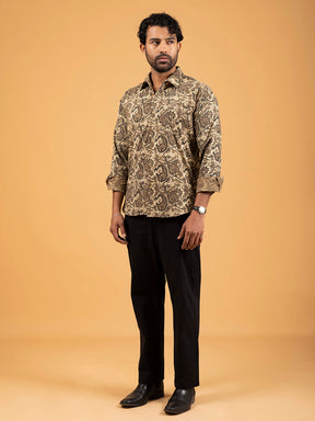 Mens Brown Printed Full-Sleeve Cotton Shirt