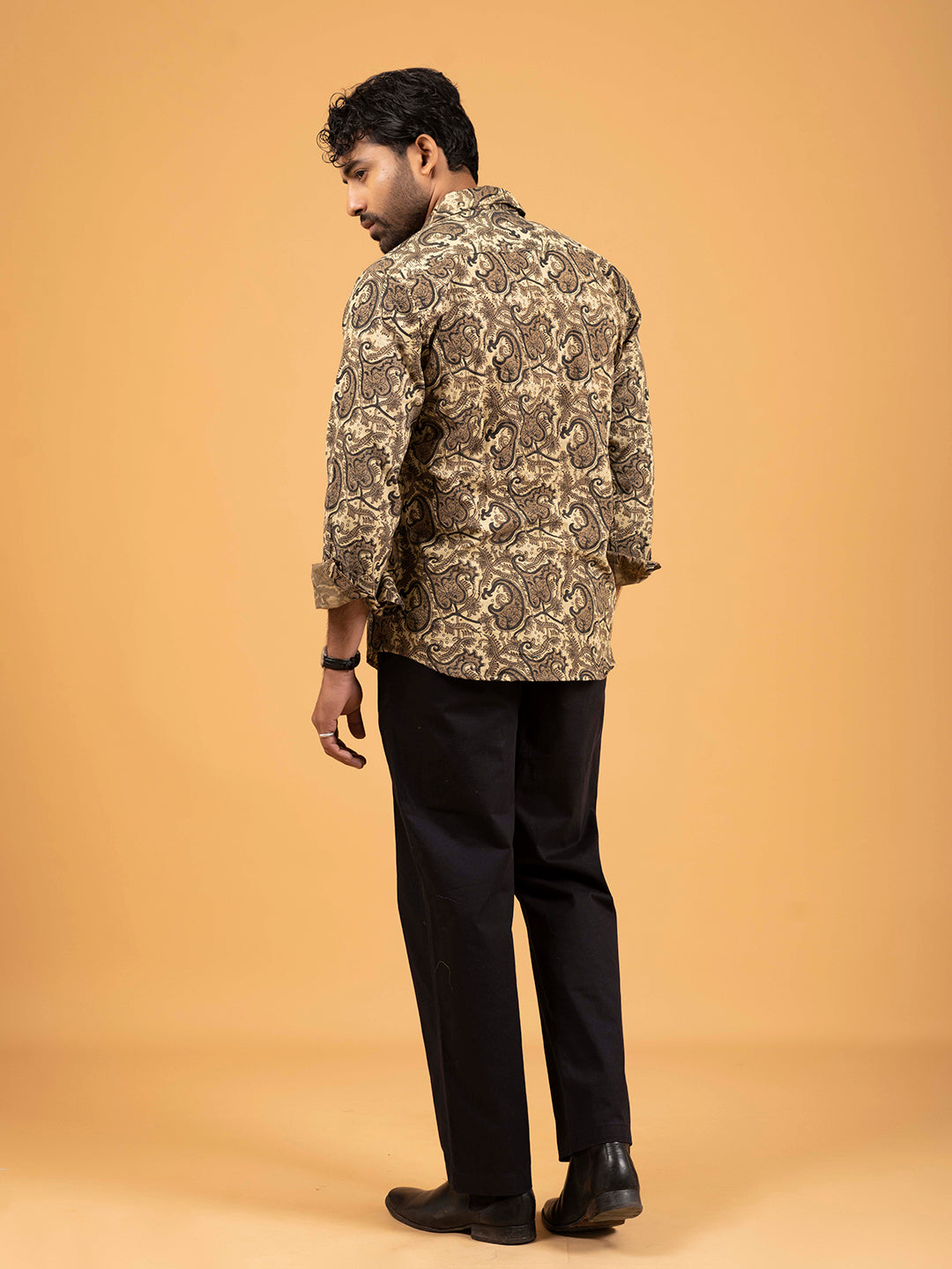 Mens Brown Printed Full-Sleeve Cotton Shirt