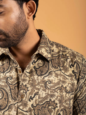 Mens Brown Printed Full-Sleeve Cotton Shirt