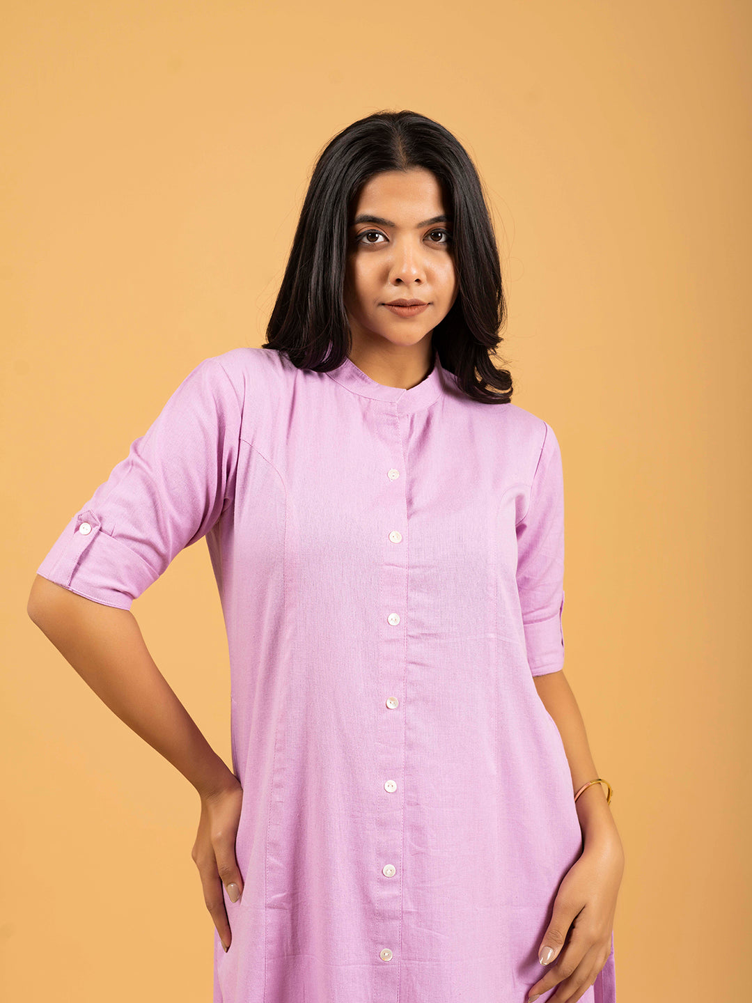 Lavender A-Line Front Slit Plain Cotton Kurti