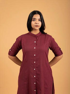 Maroon A-Line Front Slit Plain Cotton Kurti