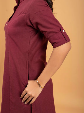 Maroon A-Line Front Slit Plain Cotton Kurti