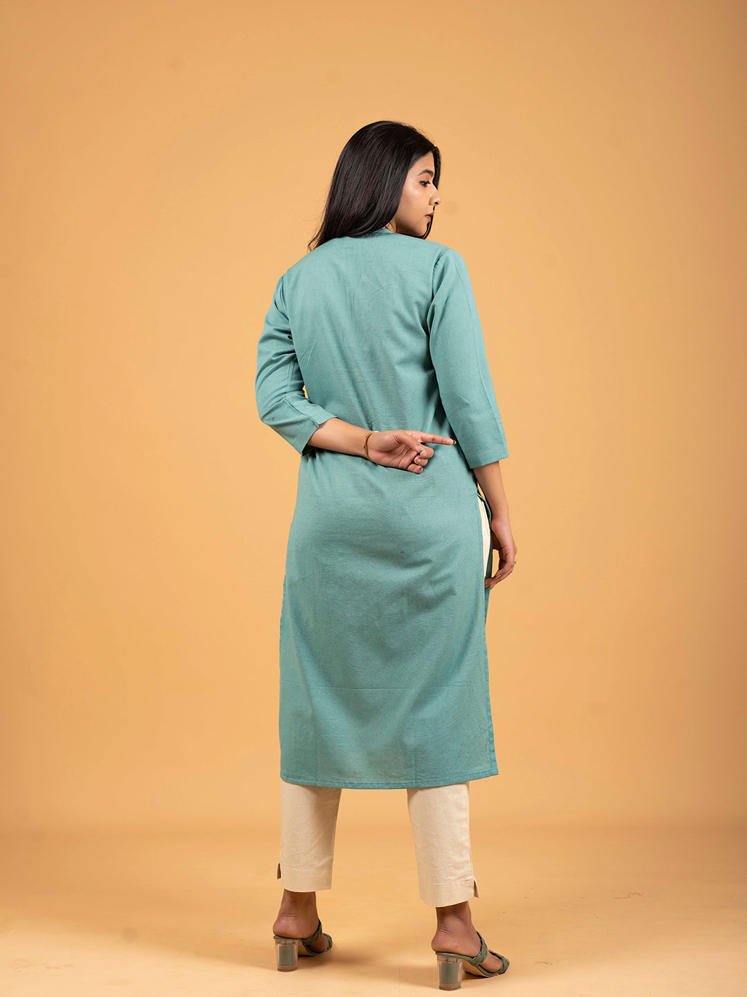 Hunter Green Straight Plain Cotton Kurti