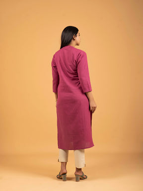 Pink Straight Plain Cotton Kurti