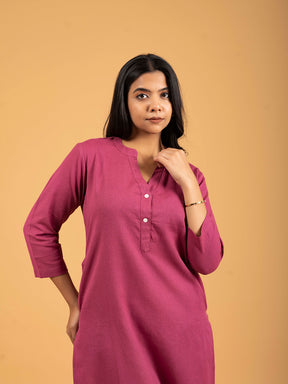 Pink Straight Plain Cotton Kurti