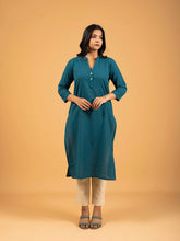 Teal Green Straight Plain Cotton Kurti