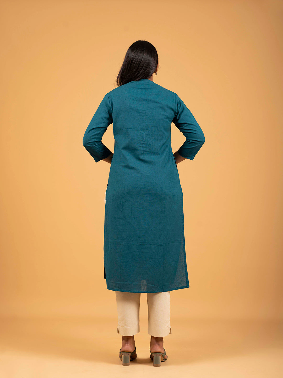 Teal Green Straight Plain Cotton Kurti