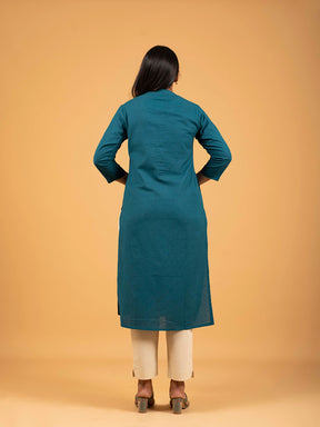 Teal Green Straight Plain Cotton Kurti