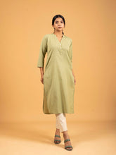 Pista Green Straight Plain Cotton Kurti