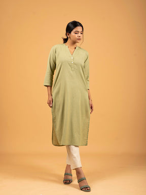 Pista Green Straight Plain Cotton Kurti