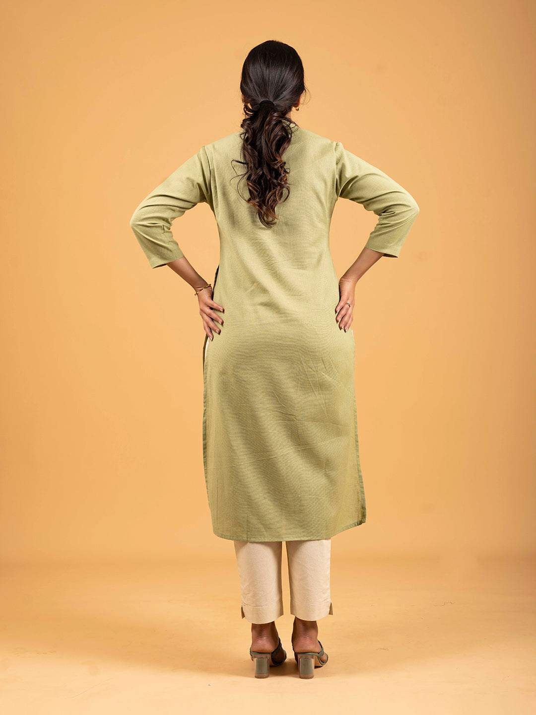 Pista Green Straight Plain Cotton Kurti