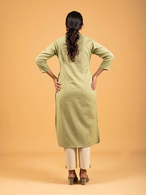 Pista Green Straight Plain Cotton Kurti