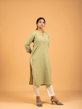 Pista Green Straight Plain Cotton Kurti