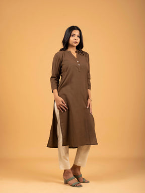 Brown Straight Plain Cotton Kurti