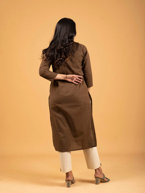 Brown Straight Plain Cotton Kurti