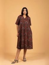 Maroon Printed Half-Sleeve A-Line Cotton Dress