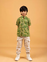 Kids Green Printed Cotton Shirt