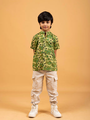 Kids Green Printed Cotton Shirt