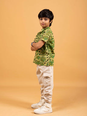 Kids Green Printed Cotton Shirt