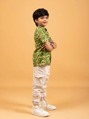 Kids Green Printed Cotton Shirt