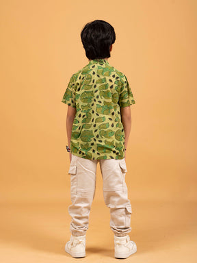 Kids Green Printed Cotton Shirt