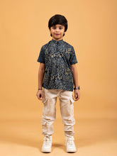 Kids Dark Blue Printed Cotton Shirt