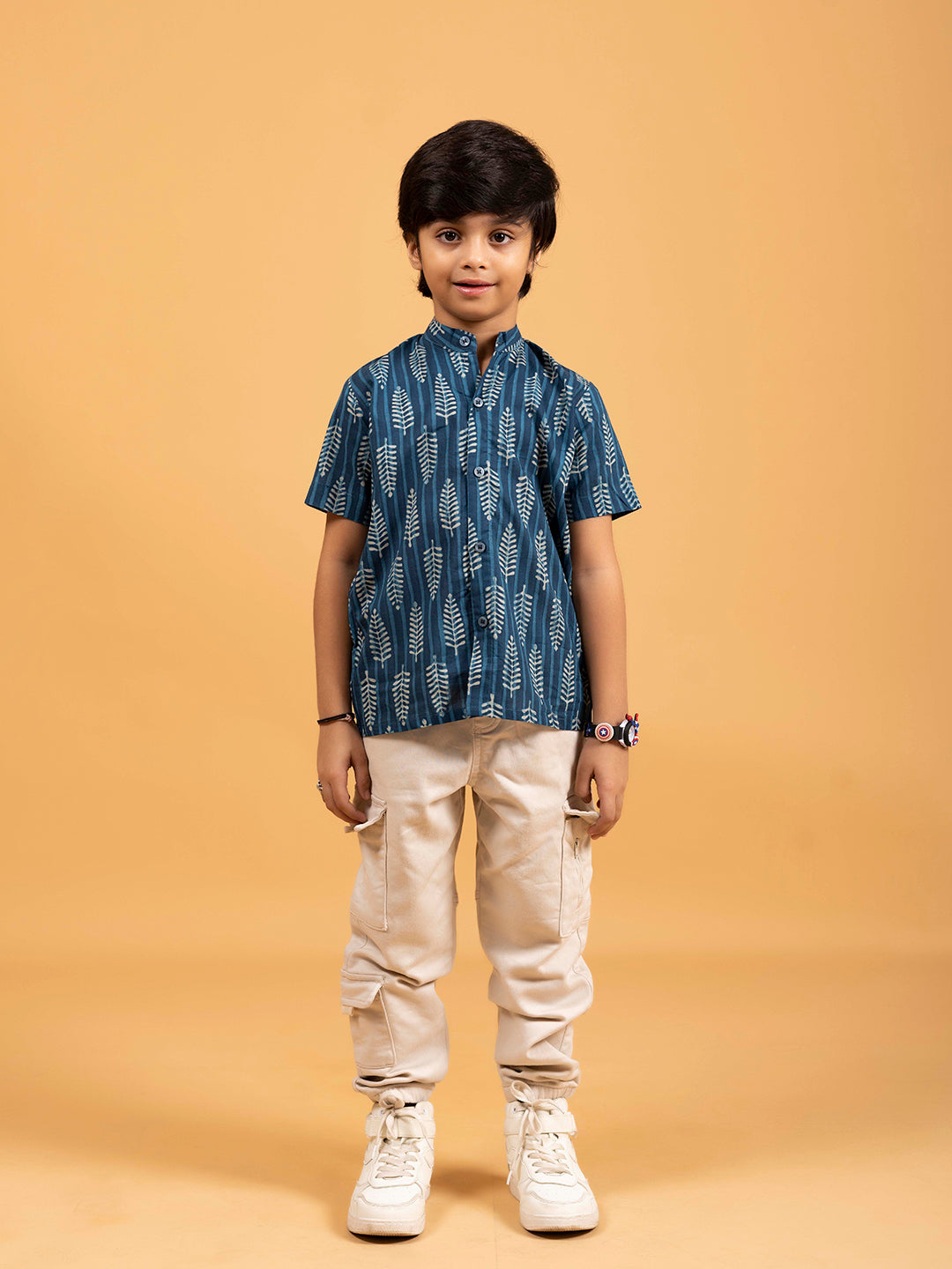 Kids Blue Printed Cotton Shirt