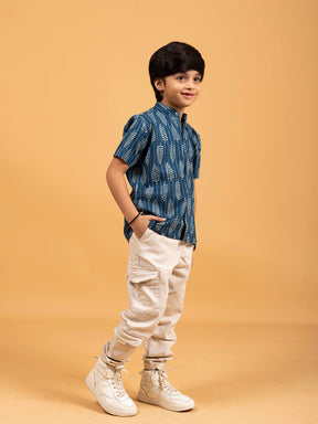 Kids Blue Printed Cotton Shirt