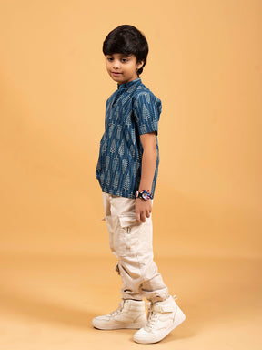 Kids Blue Printed Cotton Shirt