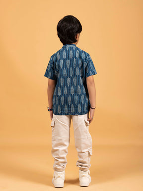 Kids Blue Printed Cotton Shirt