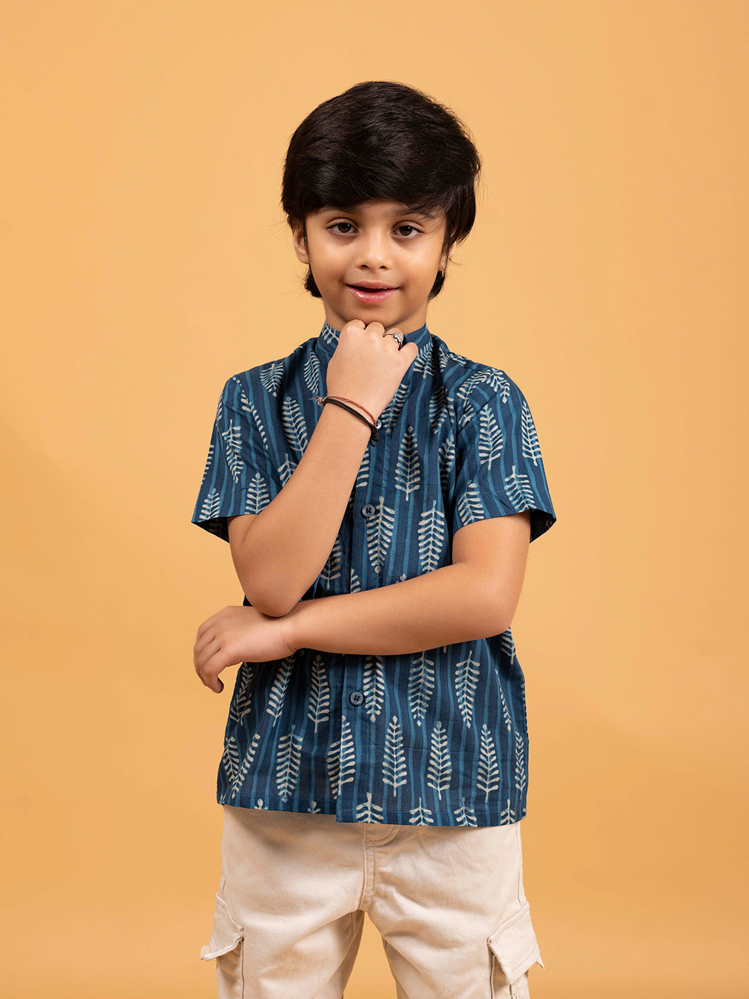 Kids Blue Printed Cotton Shirt