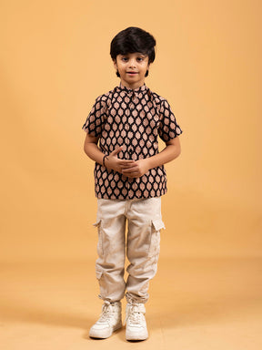 Kids Black Printed Cotton Shirt