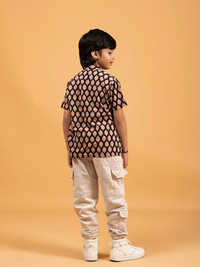 Kids Black Printed Cotton Shirt