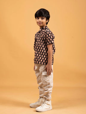 Kids Black Printed Cotton Shirt