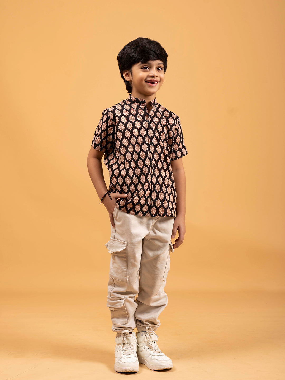 Kids Black Printed Cotton Shirt