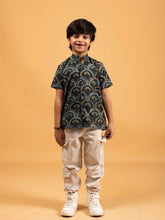 Kids Dark Blue Printed Cotton Shirt