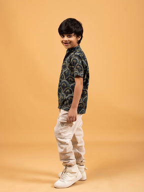 Kids Dark Blue Printed Cotton Shirt