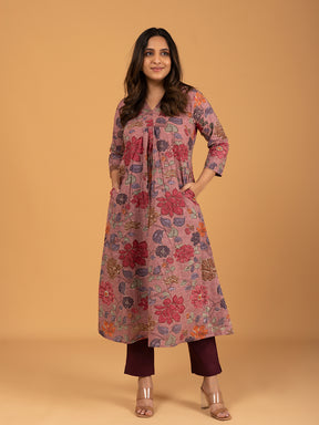 Mauve Printed A-Line Cotton Kurti
