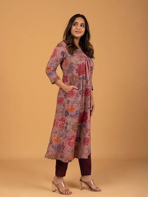 Mauve Printed A-Line Cotton Kurti