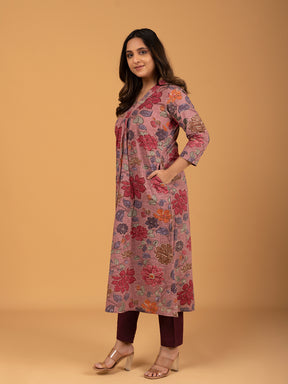 Mauve Printed A-Line Cotton Kurti