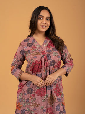 Mauve Printed A-Line Cotton Kurti