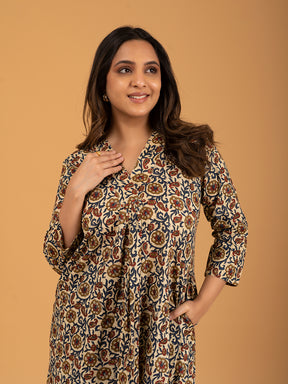 Off-White Printed A-Line Cotton Kurti