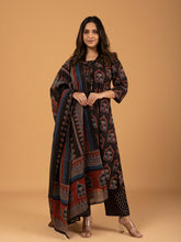 Black Printed Cotton Kurta Set With Dupatta