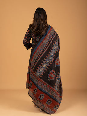 Black Printed Cotton Kurta Set With Dupatta