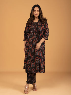 Black Printed Cotton Kurta Set With Dupatta