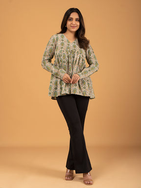 Off-White Printed Full Sleeves Alia Cut Cotton Top