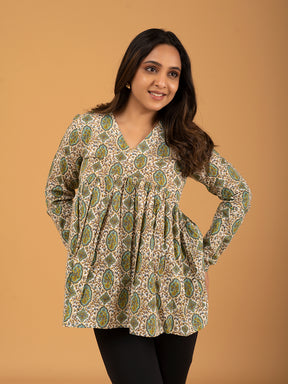 Off-White Printed Full Sleeves Alia Cut Cotton Top