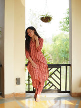 Rust Striped Cotton Kurta Set