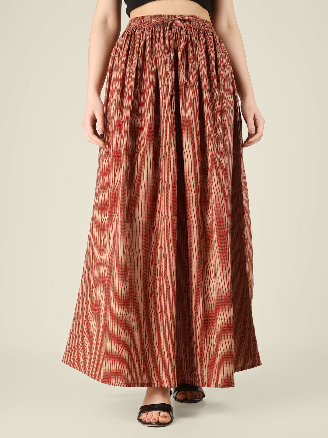 Rust Printed Cotton Maxi Skirt